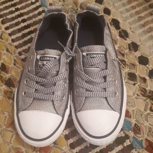 Girls Silver Glitter Slip On Converse